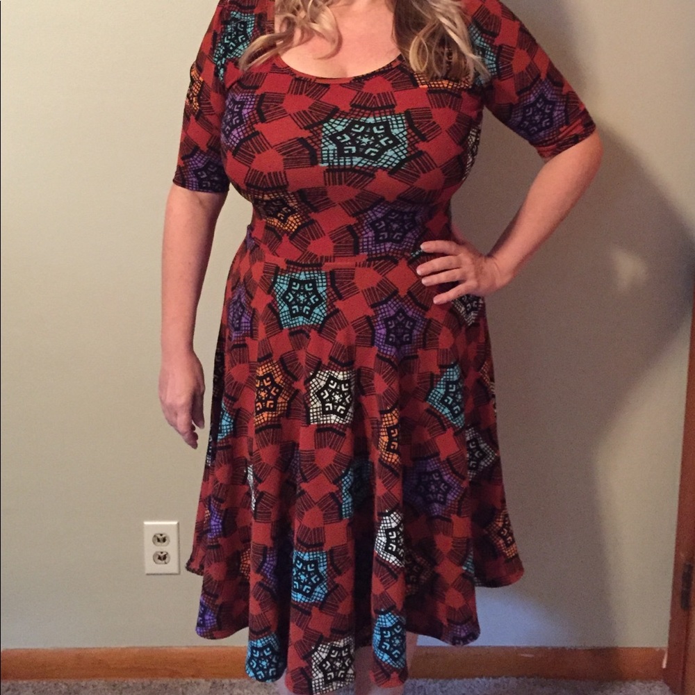 Lularoe drop waist maroon patterned dress